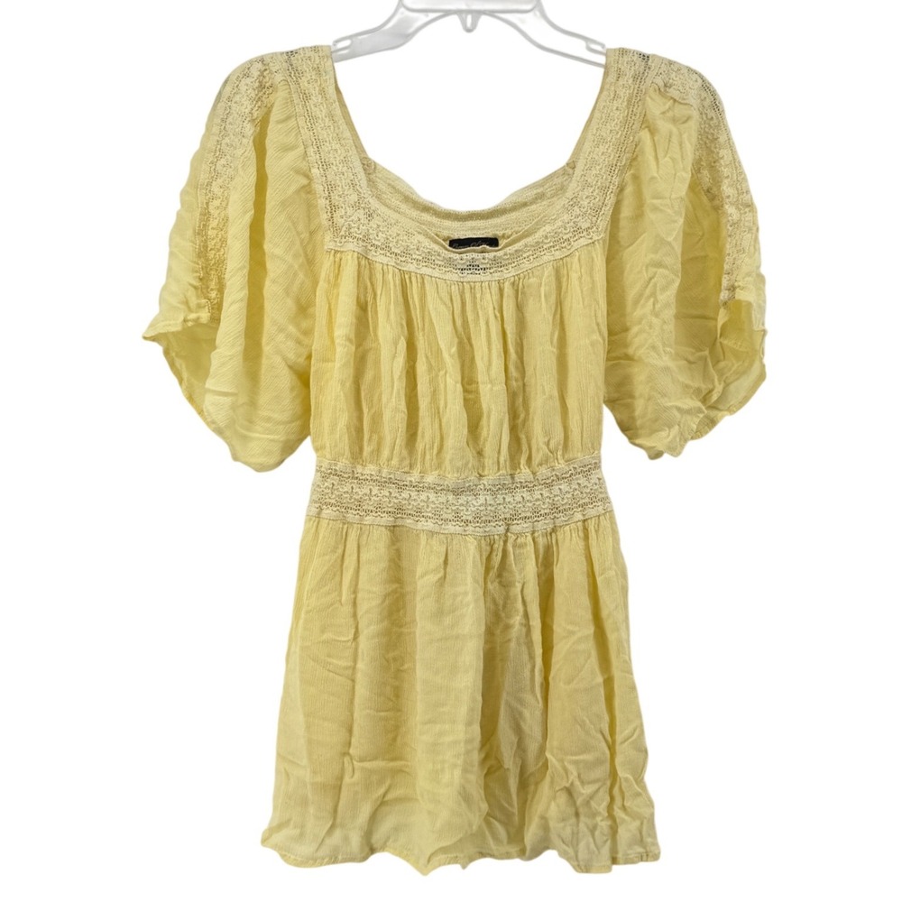Yellow Crochet Lace Peasant Blouse Plus 3X Babydoll Top Festival Summer Romantic